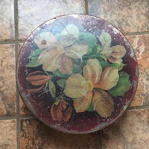 Vintage Antique Floral Cookie Tin, Candy Tin