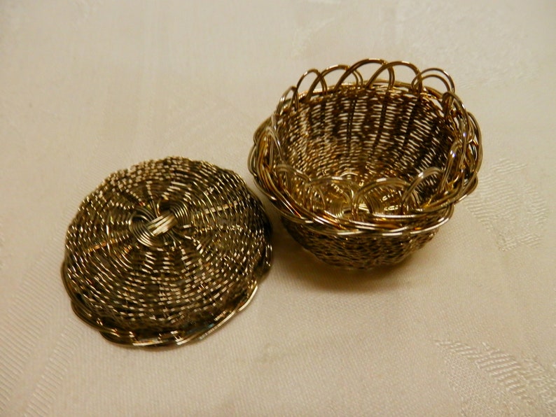 Vintage Miniature Silver Handmade Sewing Basket