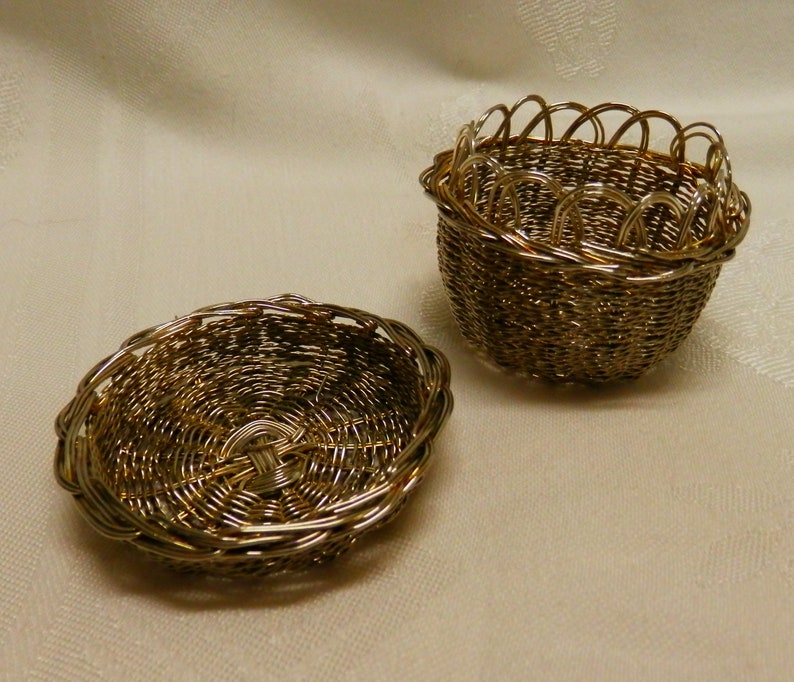Vintage Miniature Silver Handmade Sewing Basket