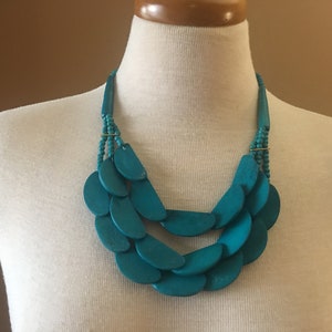 Aqua Wood Bib Necklace image 2