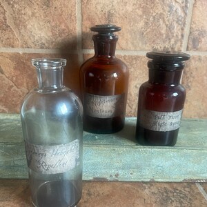 Set of 3 Primitive Potion, Elixer, Apothecary, Brew Bottles for Your Halloween Decor
