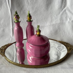 Antique Art Deco Dressing Table Set with Perfumery and Powder Box with Lid / 3 Piece Set.