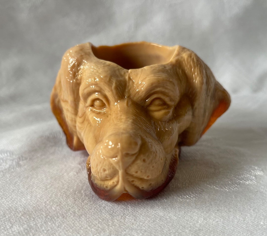 Chocolate Slag Glass Dogs Head Toothpick Holder, Greentown Replica, St