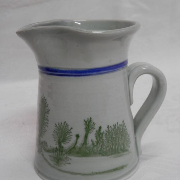 Vintage Primitive Hand Thrown Pottery Creamer by Old World Pottery, Cherryfield, Maine