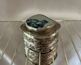 Silver Asian Trinket Box, Jewelry Box, Dresser Storage Box, Gift Box made in India