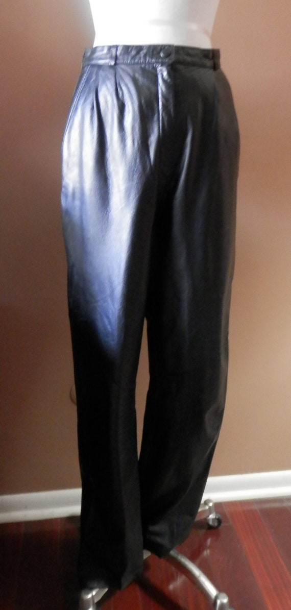 1980's Erez Black Soft Leather Pants size 10 - image 1