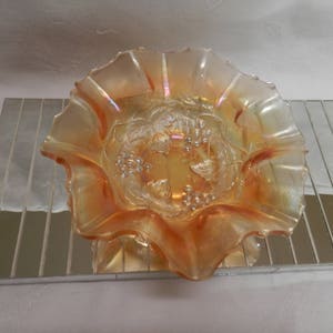 Antique Fenton Carnival Art Glass Marigold Iridescent Grape Theme Bonbon Bowl