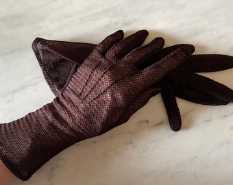 Vintage Black Mesh Gloves Mid Century Fashion, Evening Wear size 6.5-7