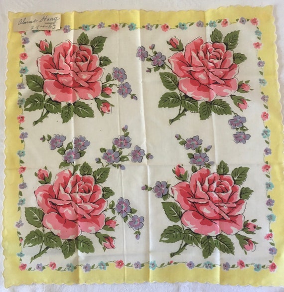 Vintage Hankie Never Used 1950's Rose Design