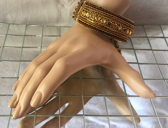 1990’s Vintage Jeweled and Beaded Cuff Bracelet w… - image 1