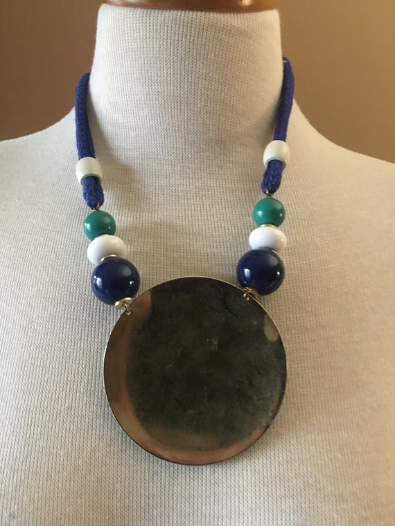 Vintage Mod, Modern Enamel Necklace in Blue and G… - image 2