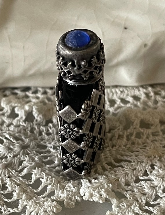 Antique Sterling French Perfume Bottle in Black A… - image 2