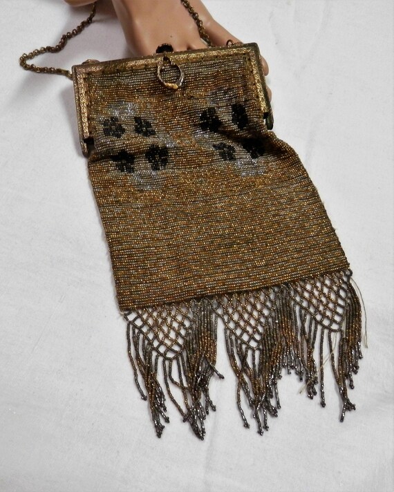 Art Nouveau, Victorian Beaded Purse with Mirror 1… - image 3
