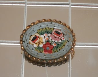 Antique Victorian Micro Mosaic Brooch made in Italy