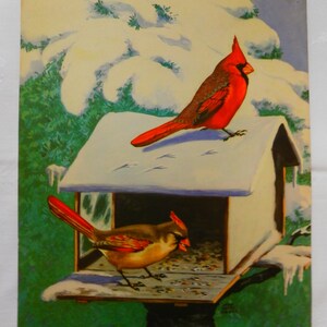 1930&#39;s Rare James Bates Abbott Bird Print  showing Cardinals
