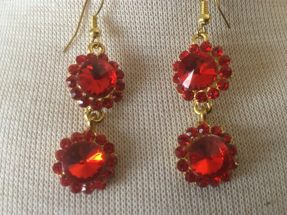 Vintage Dangle, Drop Knockout Red Earrings 1990's - image 1