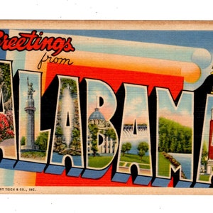 Cartolina postale in lino degli anni '40 Cartolina d'auguri dell'Alabama