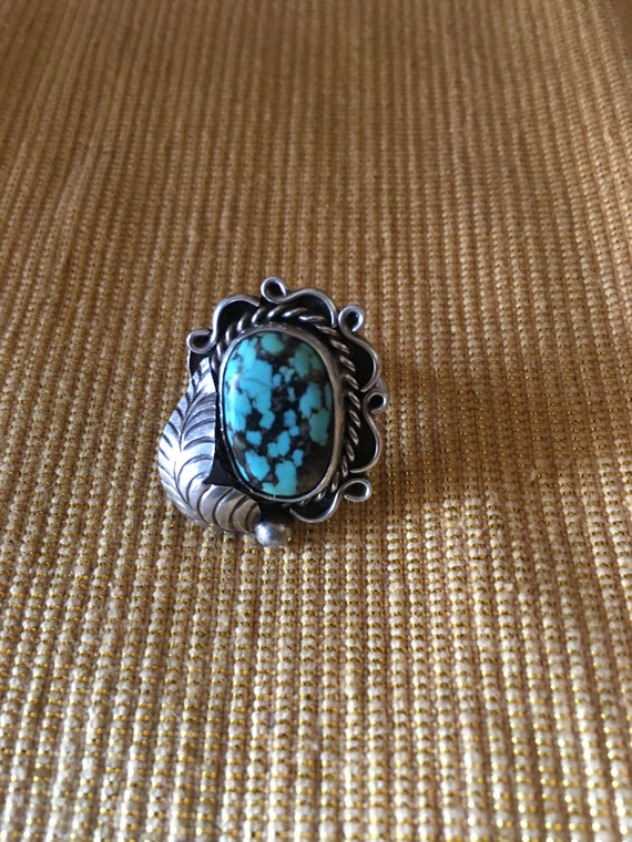 Bague Ancienne Unisexe Navajo Argent Turquoise Morensi, Années 1920-1930 - Occasion, Pièce Historique