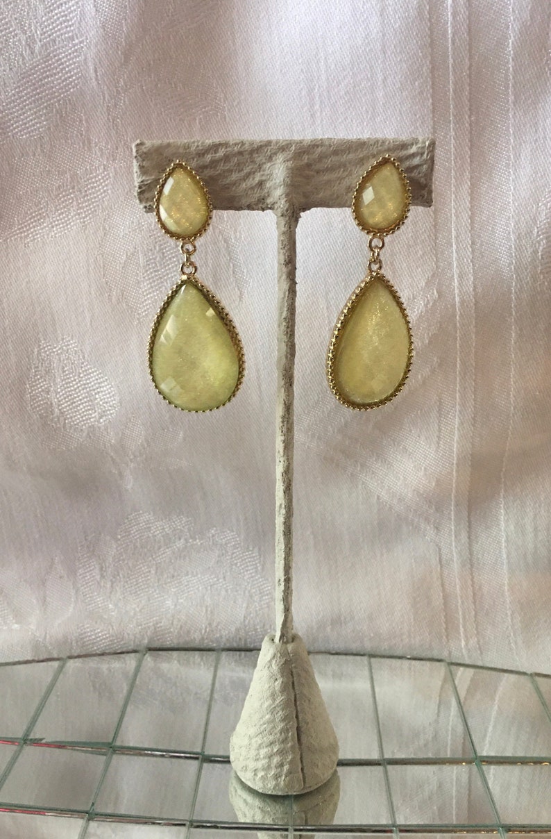 Vintage Dangle Tear Drop Drop Yellow Earrings 1990/'s