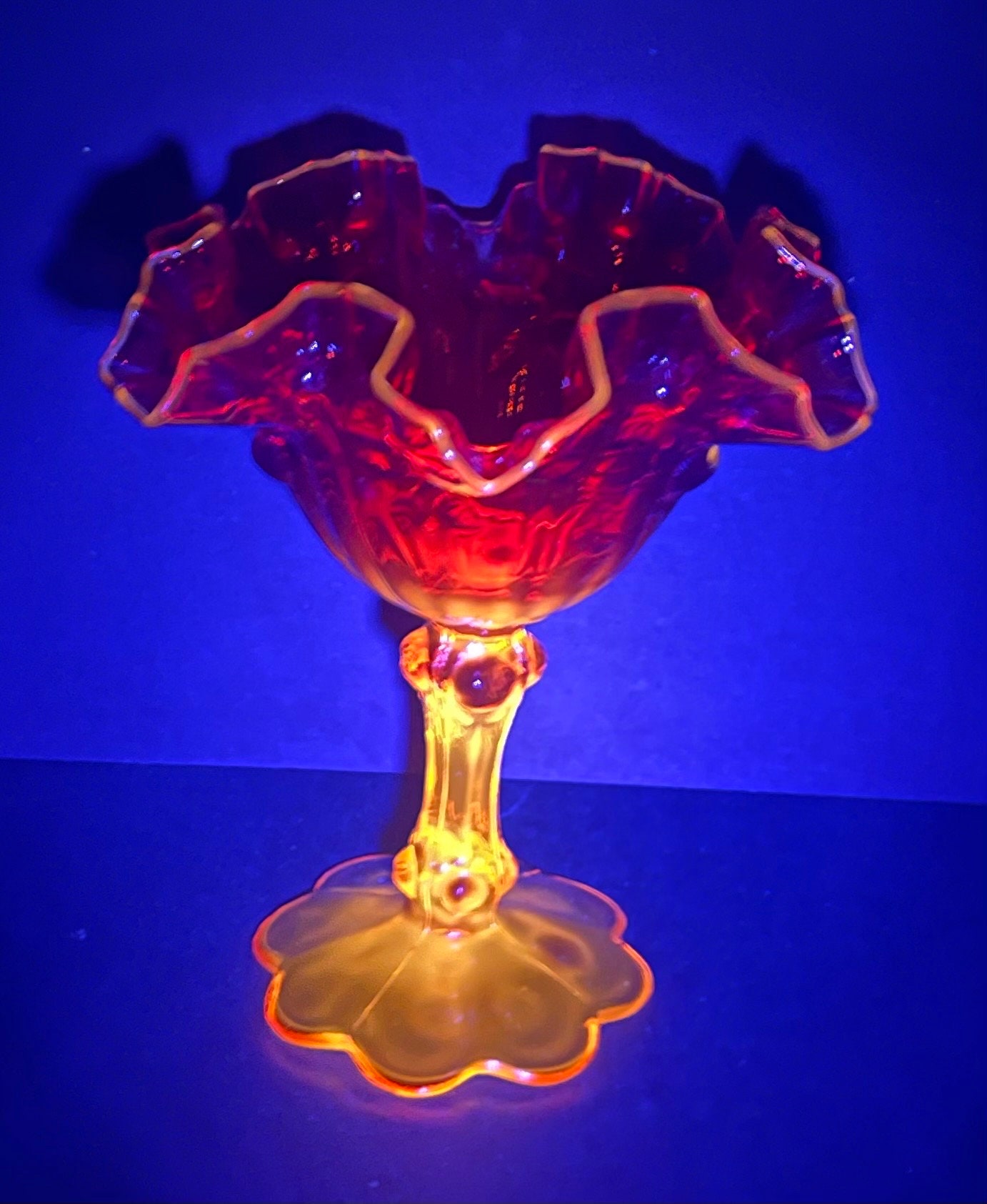 フェントン アンベリーナガラス コンポート サムプリント ブラックライト発光 Amberina Fenton Uv - Etsy