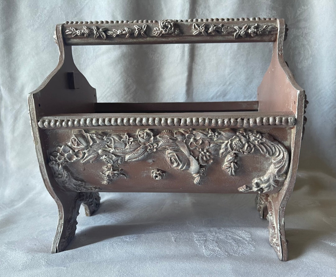 Repurposed Paper Mache Sewing Basket, Knitting Basket Done in Floral ... - Repurposed Paper Mache Metal