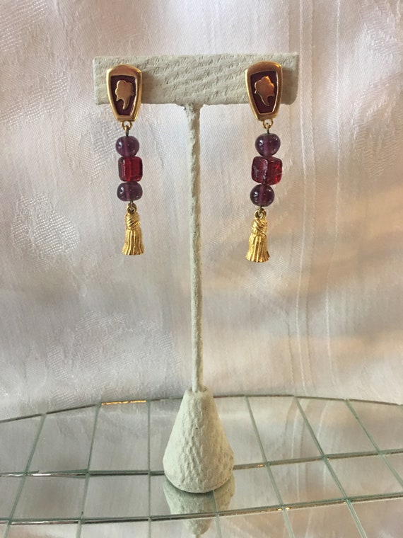 Vintage Dangle, Drop Tassel Earrings 1990's - image 1