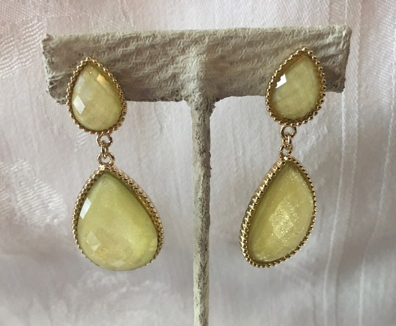 Vintage Dangle Tear Drop Drop Yellow Earrings 1990/'s
