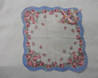 Vintage Hankie Never Used 1950's Floral Tulip Design