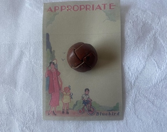 Vintage Brown Woven Leather Round Button for Sweaters or Jackets