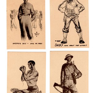 Tarjetas postales efímeras de la Segunda Guerra Mundial con bocetos del mariscal Davis "Deep Etch" Printline, Nueva York, años 1930-1940, juego de 10