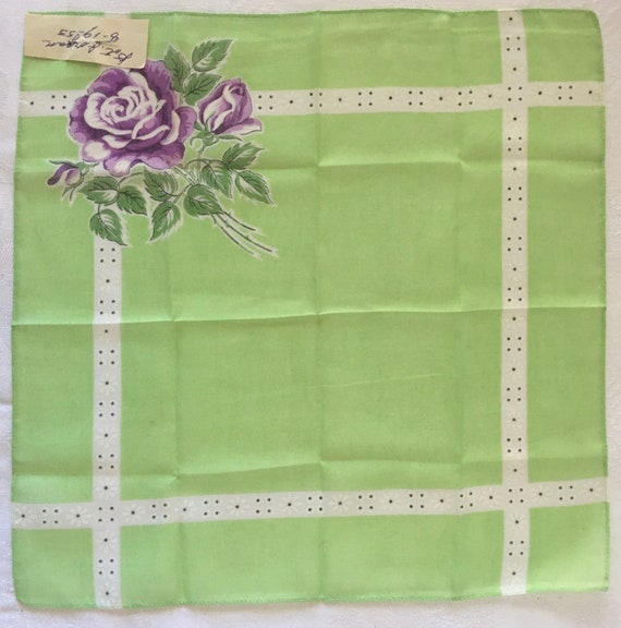 Vintage Hankie Never Used 1950’s Purple Rose Desi… - image 1