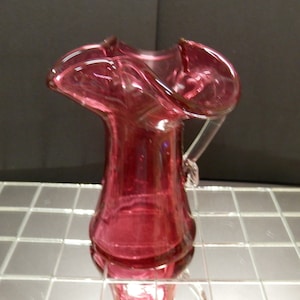 Hand Blown Cranberry Art Glass by Pilgrim Glass Pitcher/Creamer/Vase