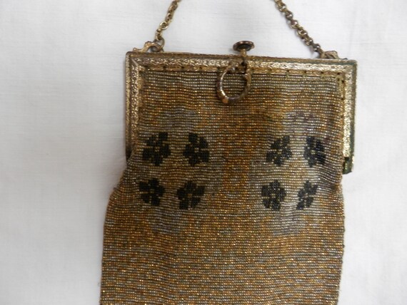Art Nouveau, Victorian Beaded Purse with Mirror 1… - image 2