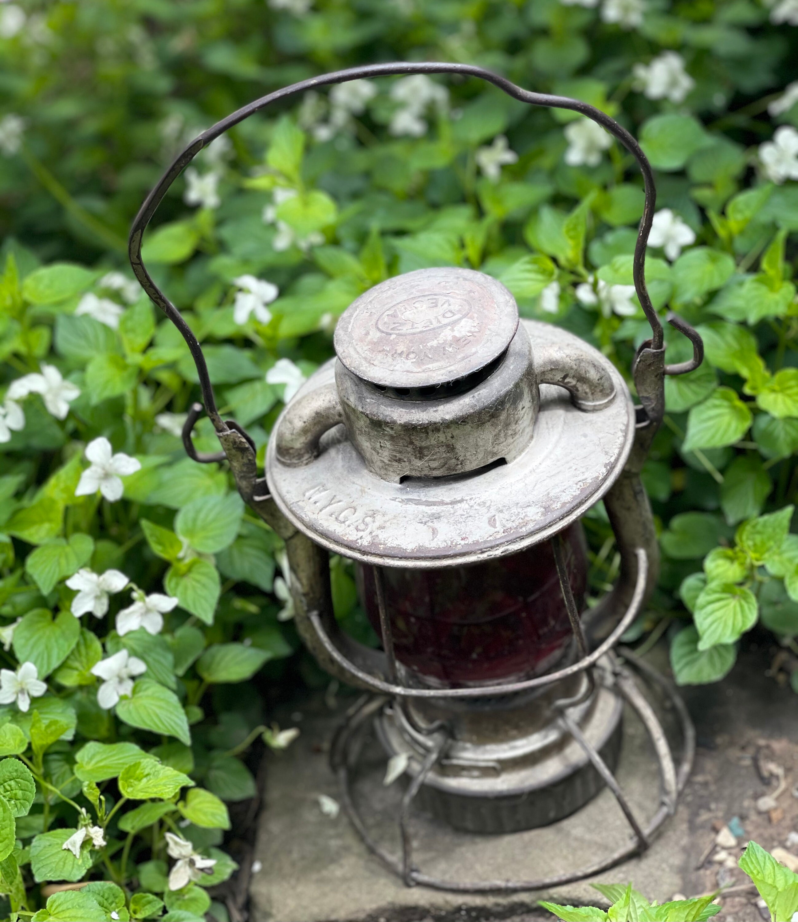 Antique Deitz Vesta NYC Railroad Lantern With Ruby Glass Antique Deitz Vesta NYC Railroad Lantern With Ruby Glass