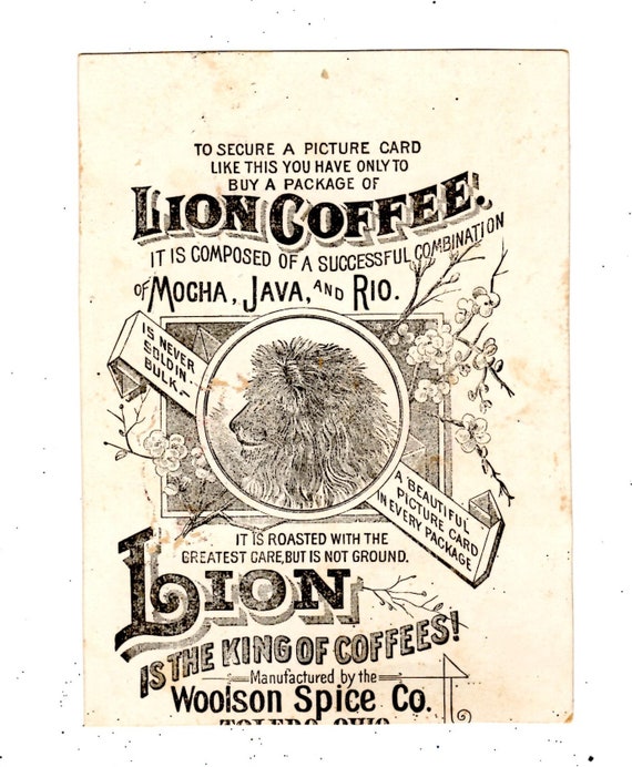 Original Art Nouveau Bohemian Lion Coffee Trade Card /scrapbooking