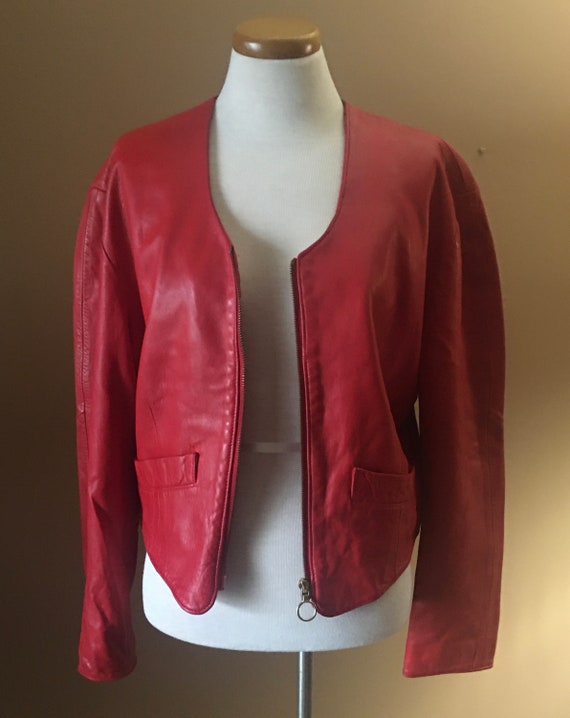 Vintage Positano Pelle Red Leather Fully Lined Ja… - image 2