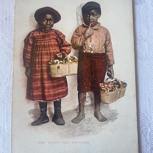 Carte postale « Billy and Sister » noir américain des années 1900 non utilisée