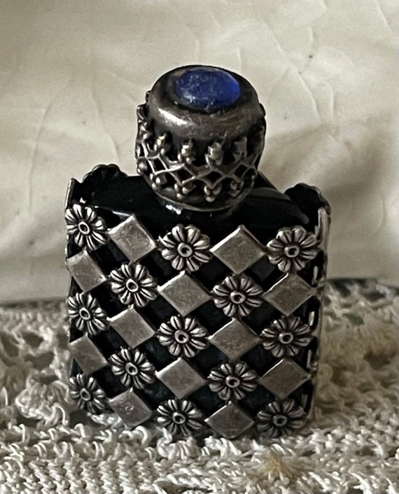 Antique Sterling French Perfume Bottle in Black A… - image 1