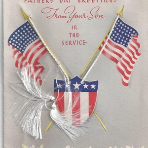 Tarjeta del Día del Padre del Hombre de Servicio de la Segunda Guerra Mundial---Raro, Bandera de 48 Estrellas