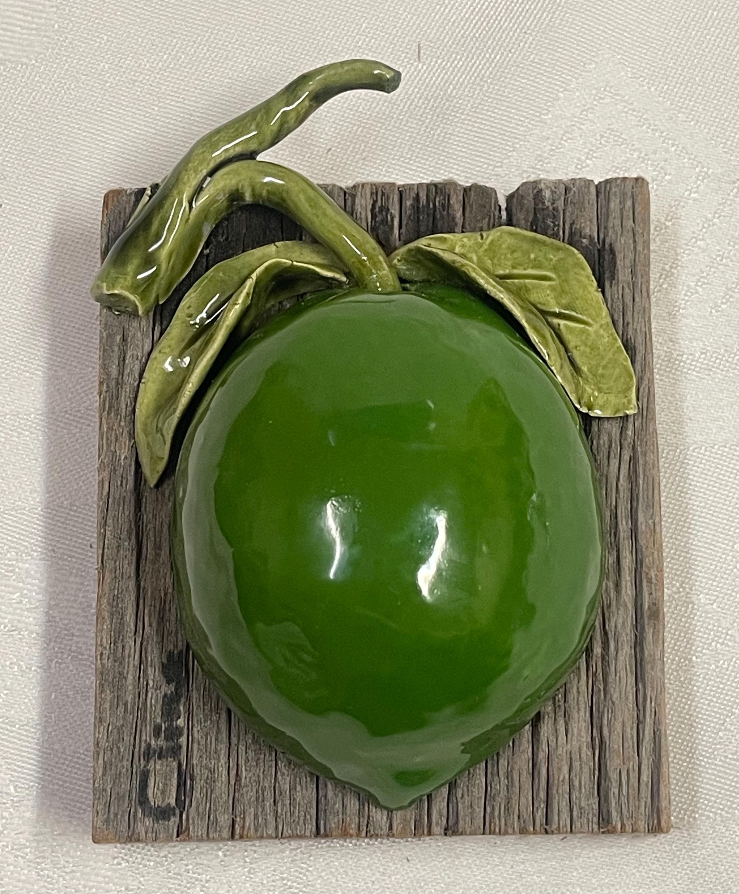 Vintage Free Form Fruit/ Veggies Mounted on Barn Wood by Carol 