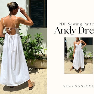 Andy dress- Digital PDF Sewing Pattern | Backless | Maxi Summer dress | Tie back | XXS-XXL | Intermediate | Instant download