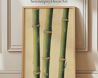 Bambu väggkonsttryck | Japansk zenbotanisk målning | Hokusai-stil bambuposter | Minimalistisk grön naturdekor | Asiatisk inspirerad konst