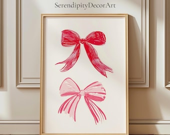 Red and Pink Bow Print – Minimalist Coquette Room Decor (Matte Poster)