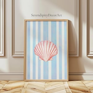 Arte murale con conchiglie rosa/Poster opaco costiero/Stampa per cameretta nautica/Poster con conchiglie oceaniche/Stampa per bagno con conchiglie pastello/Decorazione da spiaggia