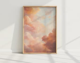 Dreamy Pastel Cloud Sky Oil Painting Matte Poster | Soft Pink & Orange Palette | Realistic Atmospheric Wall Decor | Nature Art | Sunset Art