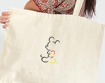 Embroidered Mickey Mouse Lines Tote Bag, Disney Mickey Bag, Mickey Outline Design Bag, Cute Mickey Mouse Bag, Family Vacation Bag