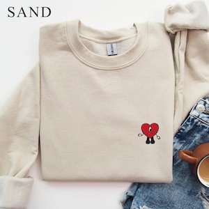 Embroidered Cute Bad Bunny Sweatshirt, Bad Bunny Trendy  Sweatshirt, Stylish Bad Bunny  Sweatshirt,  Playful Bunny Heart Sweatshirt