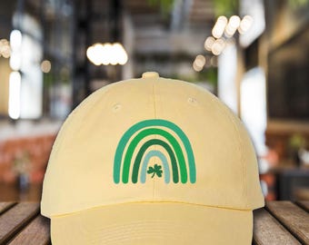 Embroidered Rainbow Green Clover Baseball Hat, Green Clover Hat, St. Patrick's Day Cap, Green Shamrock Hat