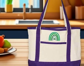 Embroidered Clover Rainbow Deluxe Tote Bag, Lucky Leaf Bag, Nature