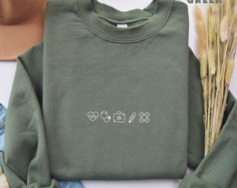 Embroidered Medical Icon Sweatshirt, Doctor Gift, Medical Sweatshirt, Nurse Gift, Healthcare Worker Sweatshirt, Clinical Staff Sweatshirt